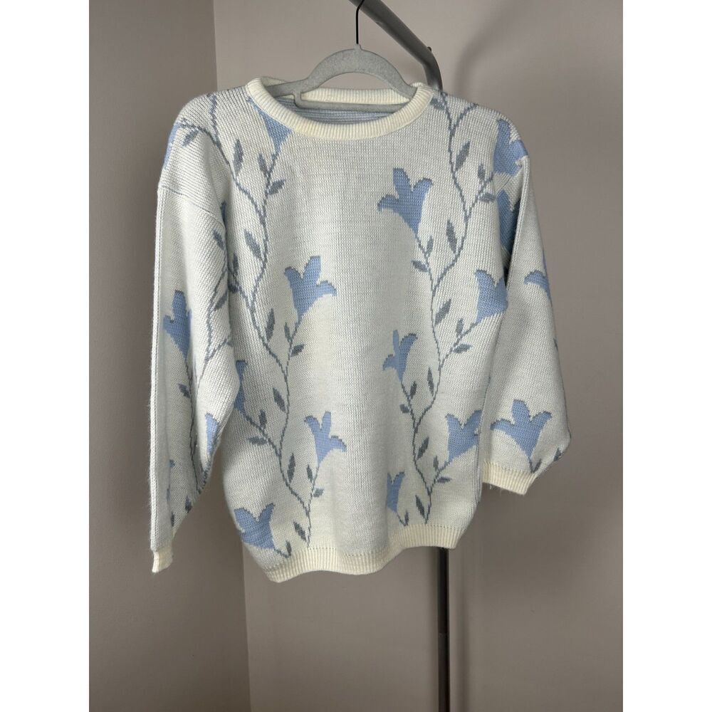 Vintage Knit Flower 80's 90's Grandmacore Cottagecore Sweater S/M
